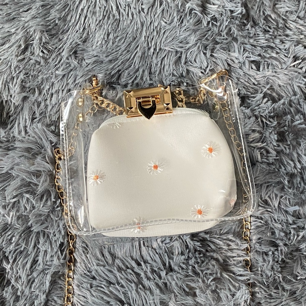 Clear purse with daisy  flower cosmetic bag